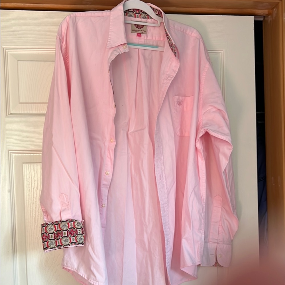 Pink Casual Button Down Shirt with Decorative Cuffs